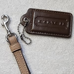 Coach Dark Brown Leather Accent Hang Tag And Wristlet Strap Bundle